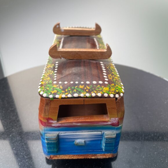 VW Volkswagon Hippie Wooden Van Bus Model Hand Painted Dolphins Surfboard Rack - Picture 5 of 6
